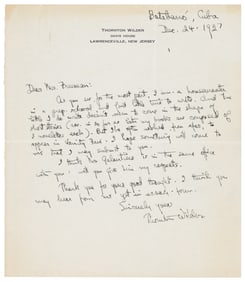 Autograph letter signed by Thornton Wilder 1927