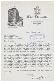 Typed Letter by Cornell Woolrich to agent H. N. Swanson