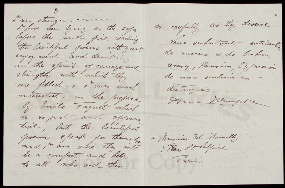 Autograph Letter Signed - 1908 San Francisco arti: Title: Autograph Letter Signed - 1908 San Francisco artist - Rosa Bonheur's lover Author: Klumpke, Anna Description: 4 pp. in French and English. 5x6½". Written from 12 Rue Rosa Bonheur, By-Thomery, 