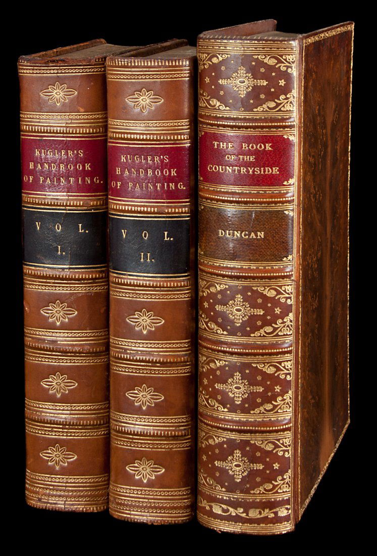 Two work in full calf bindings: Title: Two work in full calf bindings Author: ** Description: Includes:* Head, Edmund, ed. Handbook of Painting. The German, Flemish, Dutch, Spanish, and French Schools. 2 volumes. 19x12 cm (7½x4¾")