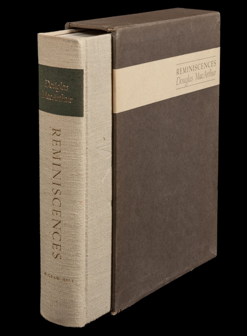 MacArthur's Reminiscences Signed Limited Edition: Title: Reminiscences Author: MacArthur, Douglas Description: Tan cloth, clear acetate jacket, slipcase. One of 1750 numbered copies.Signed by MacArthur at the limitation statement, as issued. Heading: