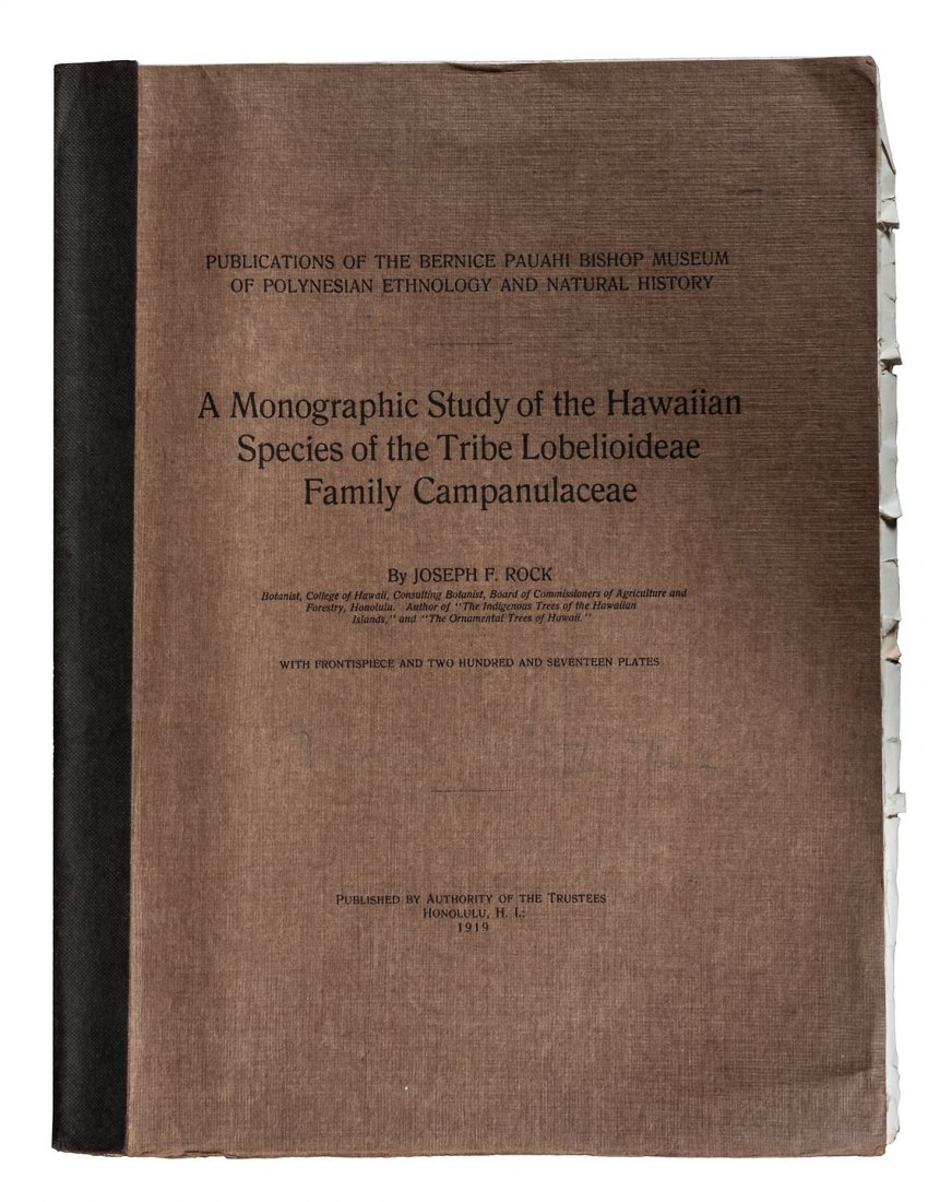 Important study of Hawaiian botany: Title: A Monographic Study of the Hawaiian Species of the Tribe Lobelioideae Family Campanulaceae Author: Rock, Joseph Francis Charles Description: xvi, [5]-394. [1] pp. With frontispiece map & 214 pl