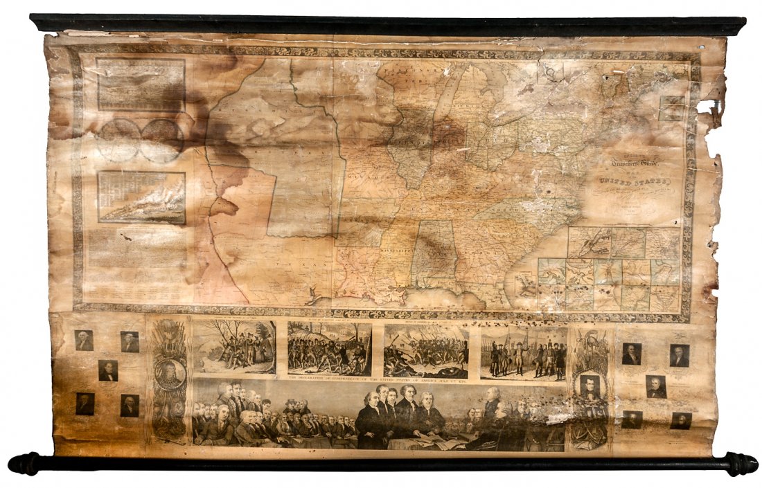 Wall map of Unites States 1846: Title: Ensign's Travellers' Guide, and Map of the United States, Containing the Roads, Distances, Steam Boat and Canal Routes &c. Author: Ensign, Thayer & Co. Description: Engraved wall map, hand-colo