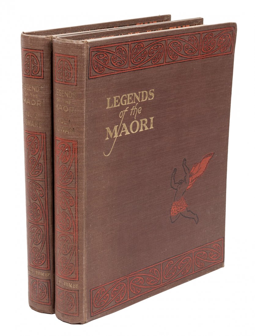 The Legends and Folk-lore of the Maori: Title: Legends of the Maori Author: Cowan, James & Sir Maui Pomare Description: 2 volumes. Illustrations from drawings by Stuart Peterson. (4to) original brown cloth, decoratively stamped in red, blac