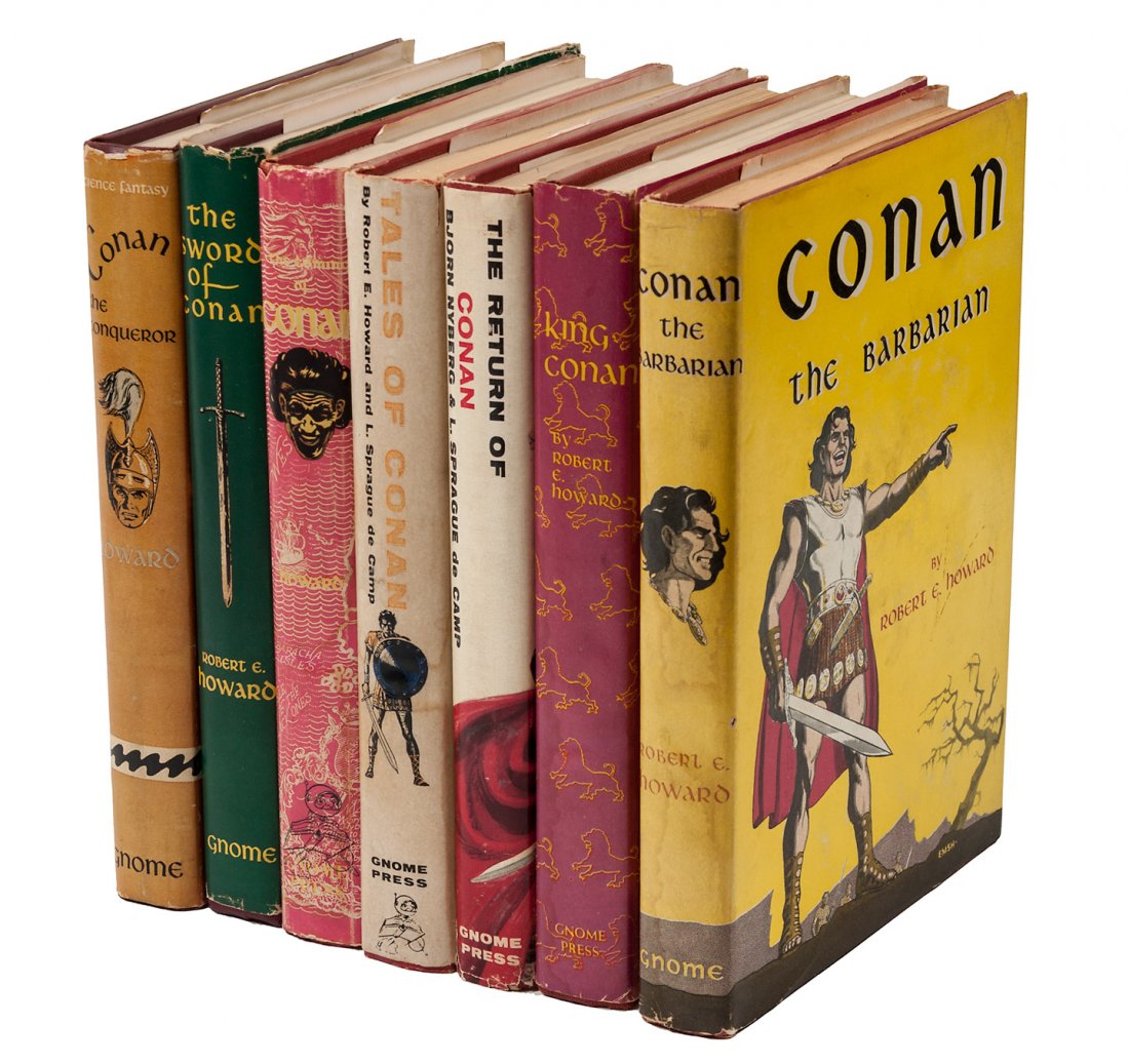 Complete set of the Gnome Press Conan books: Title: Set of the seven Gnome Press Conan volumes, in jackets Author: Howard, Robert E., &amp; others Description: Includes: Conan the Conqueror. [1950]. The Sword of