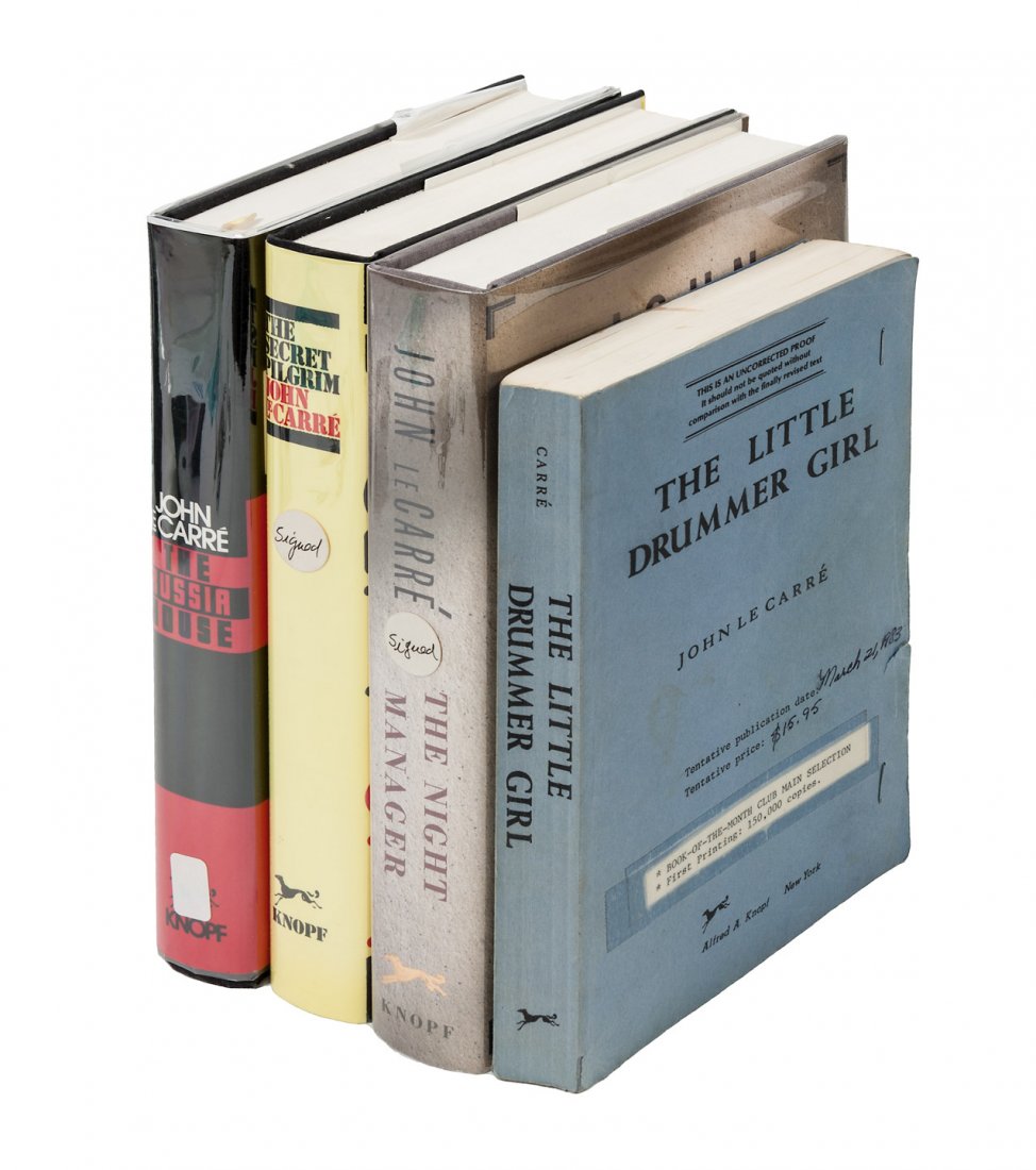 Four by John LeCarre, 3 signed: Title: Four novels by John Le Carre Author: Le Carre, John Description: Includes: The Little Drummer Girl. Blue paper wrappers. Uncorrect Proofs. [1983]. The Russia House.