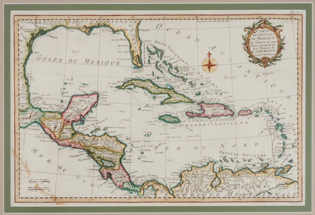 Map of the Caribbean 1778: Title: Carte du Golfe du Mexique des Isles et des Pays Adjacens Pour l'Histoire de l'Amerique par le Sr. Robertson Author: Benard, Robert Description: Copper-engraved map, hand-colored (later) 31.5x48