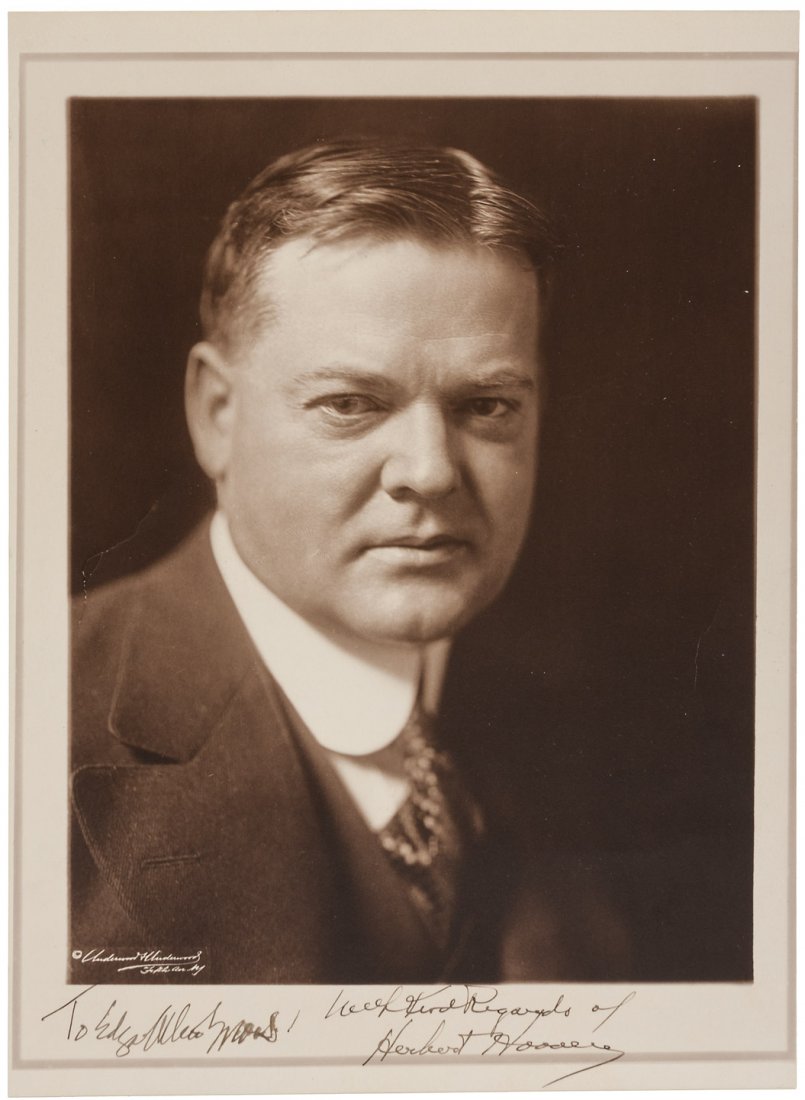 Herbert Hoover Signed portrait photograph: Heading: -1929 Author: Hoover, Herbert Title: Signed portrait photograph Description: Black & white portrait photograph, signed in lower margin. 11x8". Inscribed in lower margin: