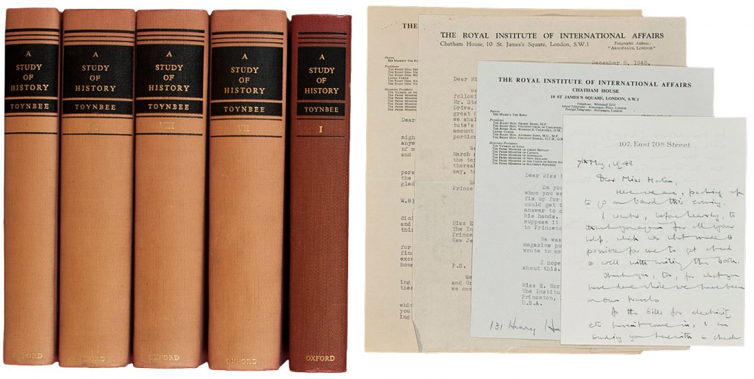 A Study of History - With an archive of letters: Heading: Author: Toynbee, Arnold J. Title: A Study of History - With an archive of letters from Toynbee Description: 10 volumes. Red cloth. Fifth Impression of Volumes 1-6, First Edition of Volumes 7-