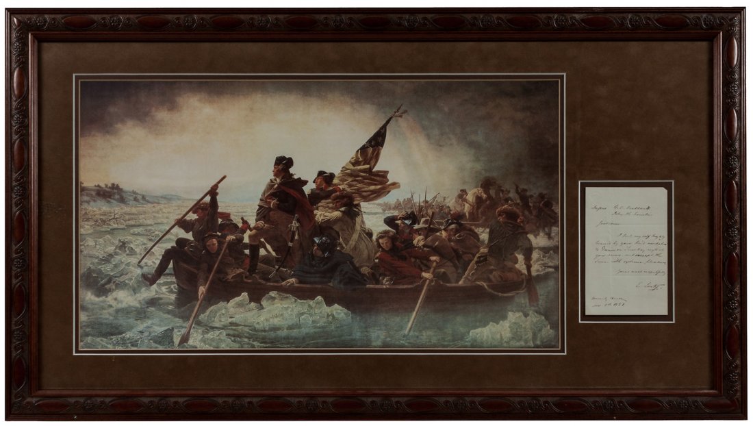 ALs from the artist of Washington Crossing the: Heading: Author: Leutze, E[manuel] (1816-1868) Title: Autograph Letter Signed from American artist of Washington Crossing the Delaware Description: Autograph letter signed. 1 pp. 16x10 cm (6&frac