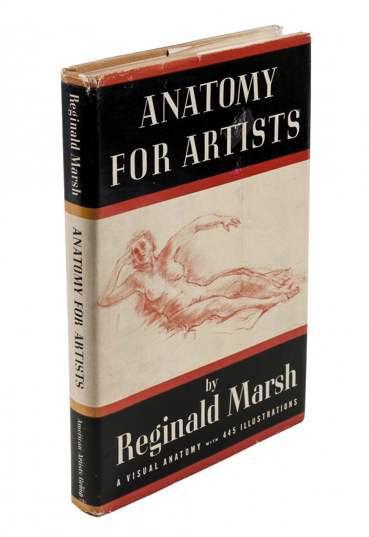 Anatomy for Artists w/sgnd orig drawing by Marsh: Heading: Author: Marsh, Reginald Title: Original drawing, signed, within his "Anatomy for Artists" Description: Tan cloth, dust jacket. First Edition. Signed by Reginald Marsh, with orig
