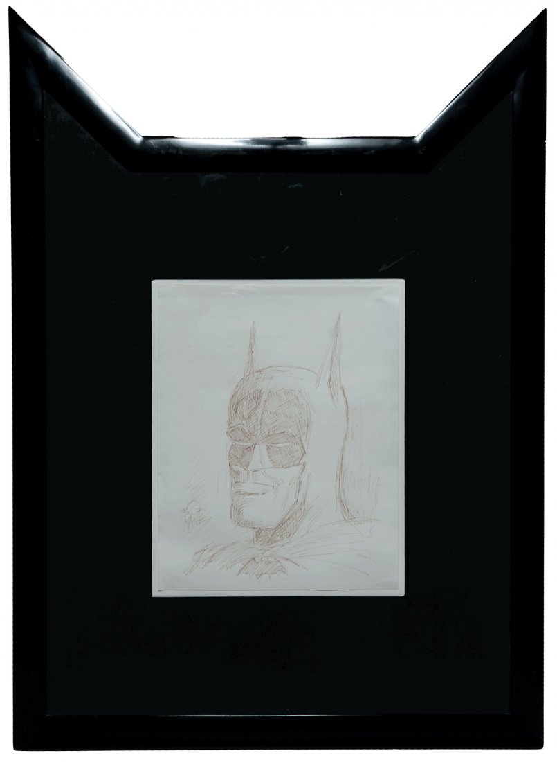 Original Bob Kane drawing of Batman: Heading: Author: Kane, Bob Title: Original drawing of Batman by creator Bob Kane Description: Original ink drawing of Batman 13¾x11" matted and framed in a bat-shape black frame. Overall 3