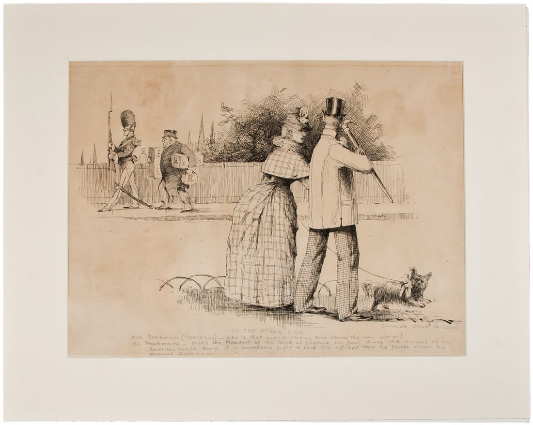 Charles Dana Gibson Original Pen and Ink for Puck: Heading: (Art) Author: Gibson, Charles Dana Title: "On the Other Side" - Original pen and ink drawing for Puck Place Published: New York Publisher: Date Published: December, 1887 Descri