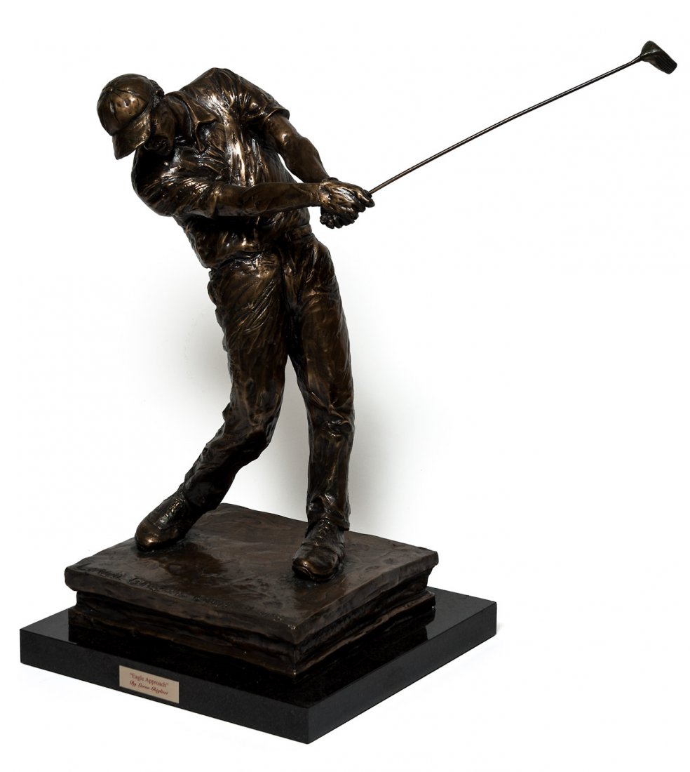 Eagle Approach, limited edition bronze sculpture: Heading: (Bronze Sculpture) Author: Ghiglieri, Laran Title: "Eagle Approach" - bronze sculpture of a golfer Place Published: Publisher: Date Published: 1999 Description: Br