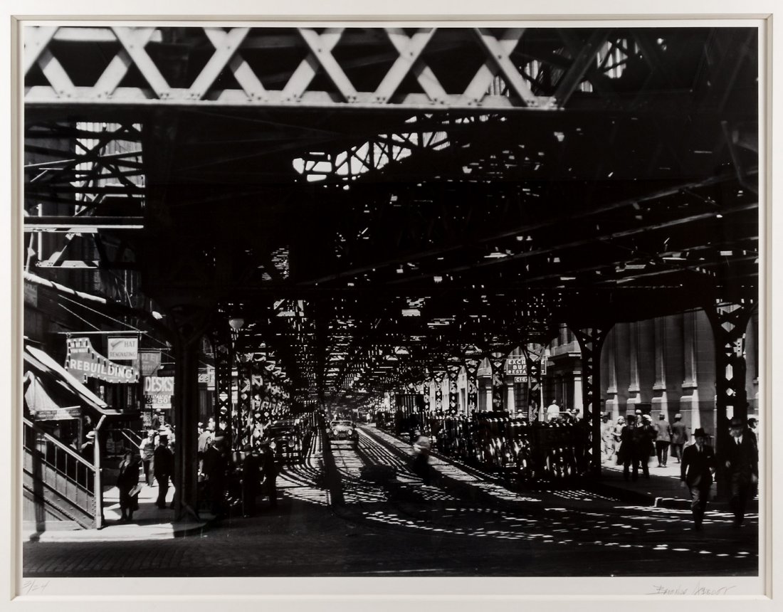 Berenice Abbott Under the El at Battery: Heading: (Photography) Author: Abbott, Berenice Title: Under the El at the Battery Place Published: Publisher: Date Published: 1936, later impression Description: Gelatin s