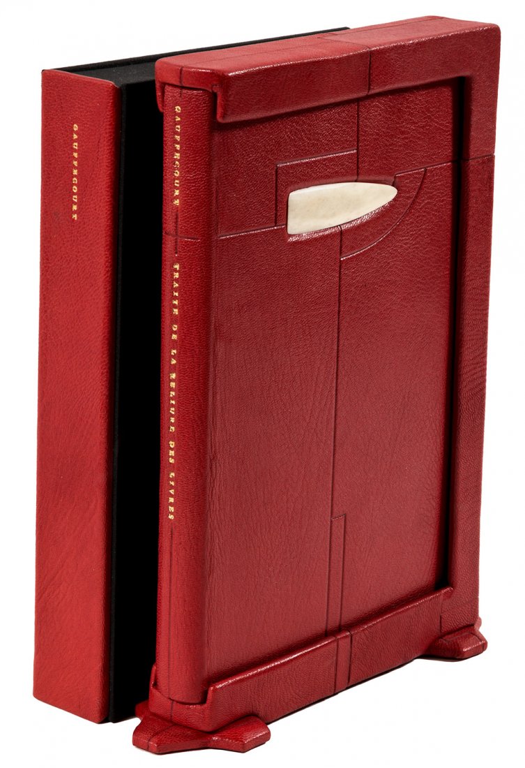 Uniquely bound and displayed volume on bookbinding: Heading: (Taylor, W. Thomas) Author: Gauffecourt, Jean-Vincent Capronnier de Title: Traite de la Relieure des Livres Place Published: Austin Publisher:W. Thomas Taylor Date Published: 1987