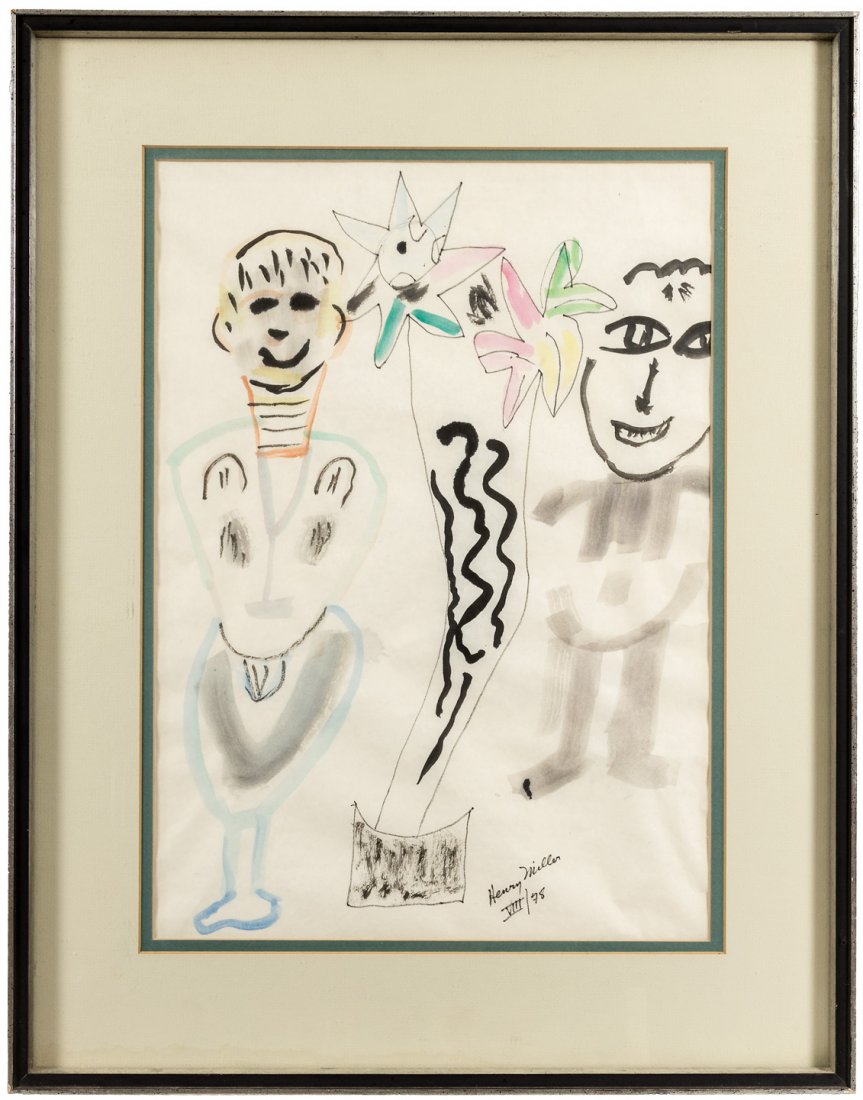 Original watercolor and ink painting by Henry Miller: Heading: Author: Miller, Henry Title: Original ink and watercolor painting Place Published: Publisher: Date Published: 1978 Description: Original ink and watercolor painti