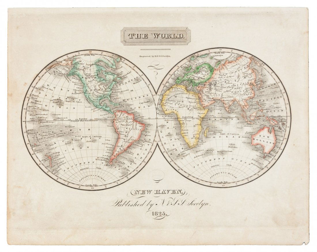 1825 Anti-Slavery Artist map the World: Heading: (1825 Amistad Anti-Slavery Artist’s Map Of The World) Author: Jocelyn, N. & S.S. Title: The World, Engraved by N. & S.S. Jocelyn - 1825 Anti-Slavery Artist maps the World Place Published: N
