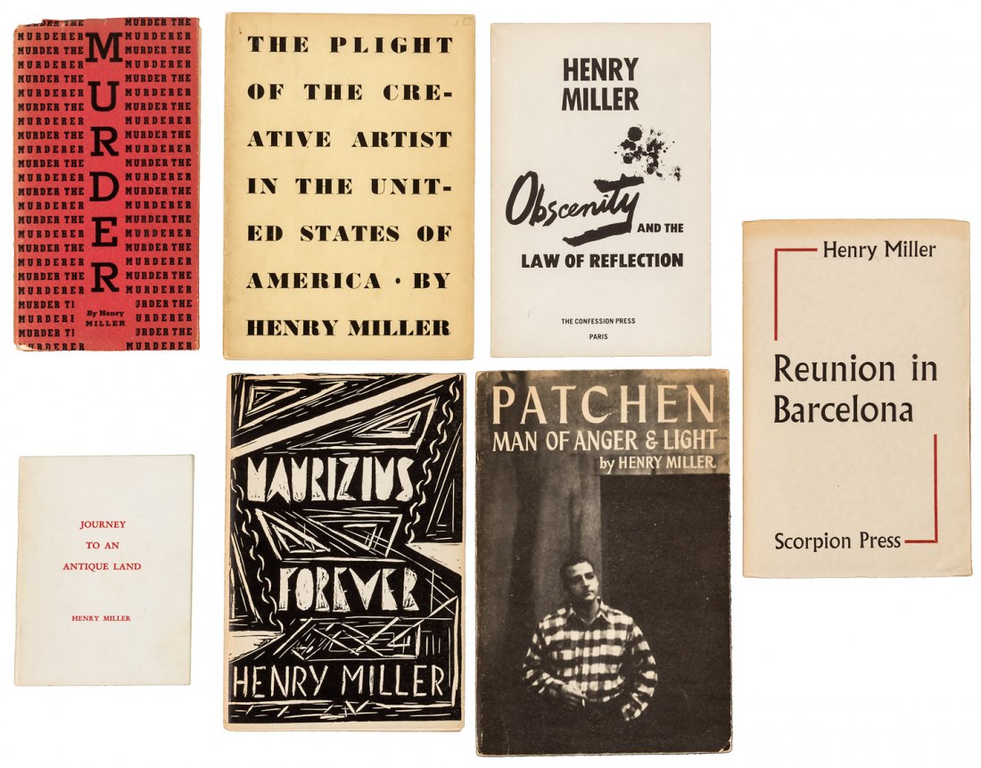 7 wrapper-bound Henry Miller booklets: Heading: Author: Miller, Henry Title: Seven small volumes by Henry Miller, in wrapper Place Published: Various places Publisher: Date Published: Various dates Description: _x000