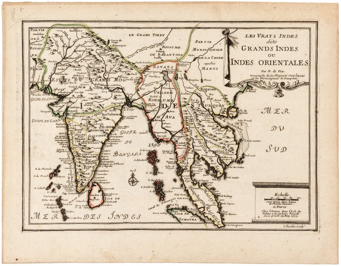 India and the Malaysian Peninsula 1705: Heading: (Asia - Southeast) Author: De Fer, Nicholas Title: Les Vrays Indes dits Grands Indes ou Indes Orientales Place Published: Paris Publisher: Date Published: 1705 Description: