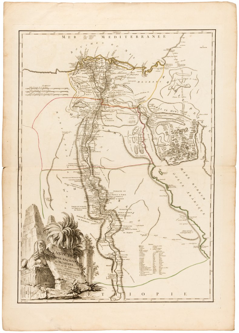 Map of Egypt 1753: Heading: (Egypt) Author: De Vaugondy, Robert Title: Carte de L'Egypte Ancienne et Moderne Place Published: Paris Publisher: Date Published: 1753 Description: Copper-engraved