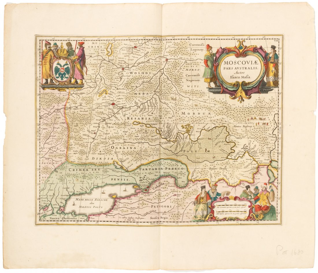 Russia north of the Azov Sea, 1680: Heading: (Russia) Author: Pitt, Moses [Jan Jansson] Title: Moscoviae Pars Australis Auctore Isaaco Massa Place Published: Amsterdam Publisher: Date Published: 1680 Description: <