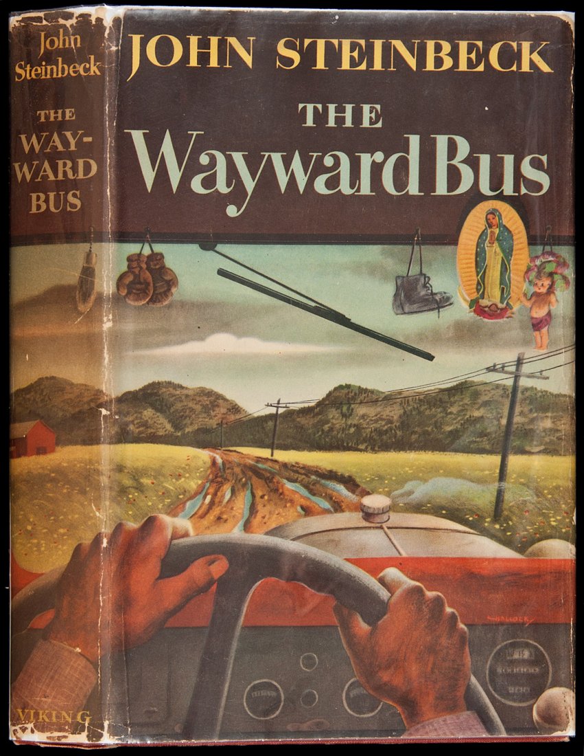 The Wayward Bus 1st state in dj: Heading: Author: Steinbeck, John Title: The Wayward Bus Place Published: New York Publisher:Viking Date Published: 1947 Description: Dark reddish-orange cloth lettered in gilt, ill