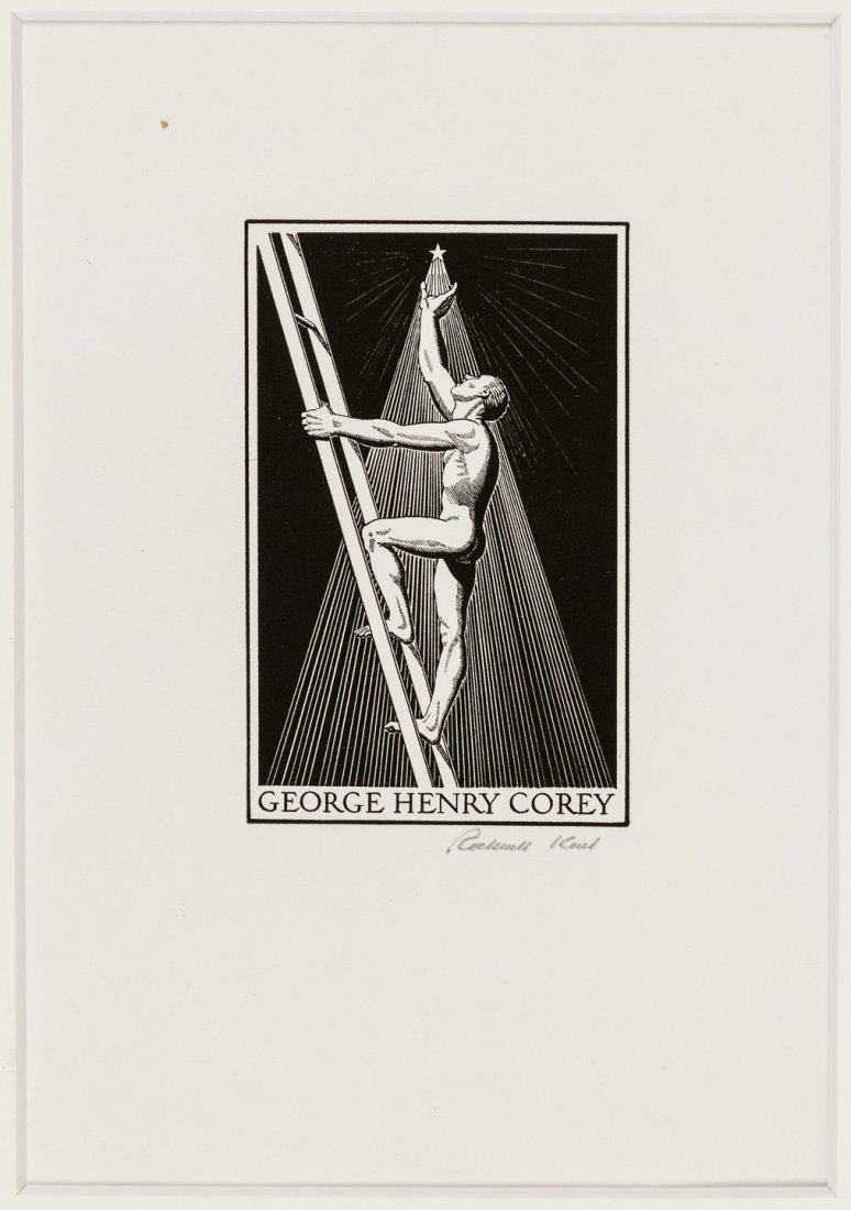 Signed Proof Copy of a Rockwell Kent Bookplate: Heading: Author: Kent, Rockwell Title: Bookplate for George Henry Corey (Signed Proof Copy). Place Published: Ausable Forks, NY Publisher:Privately printed by Abe Colish Date Published: 1941
