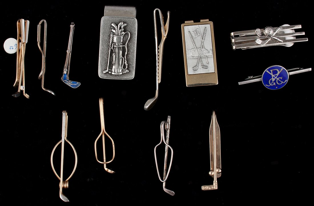 12 tie bars, 1 14K, 1 sterling silver: Heading: (Tie Bars) Author: Title: Twelve tie bars, including one made of 14K gold and one made of sterling silver Place Published: Publisher: Date Published: Description: _x0