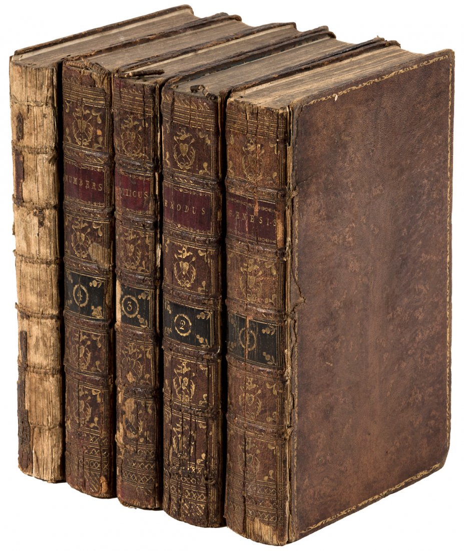 Five Books of Moses in Hebrew and English 1787: Heading: (1787 Bible in Hebrew & English) Author: Title: The First [-Fifth] Book of Moses...In Hebrew with the English Translation on the Opposite Page Place Published: London Publisher:Lion Soesmans<