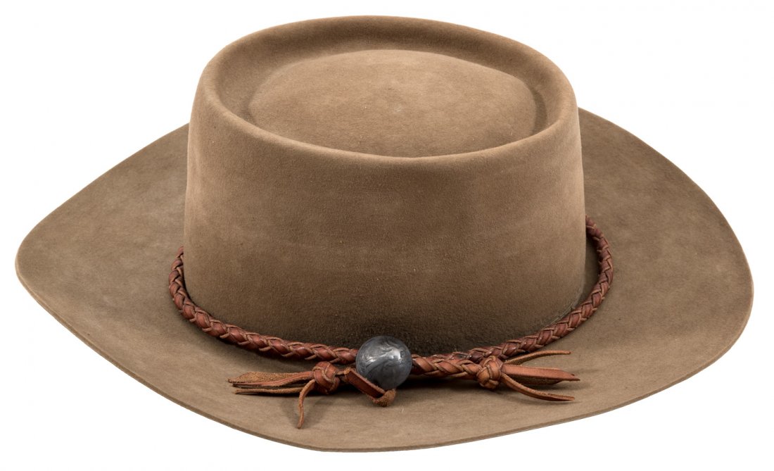 Stetson hat, with flat crown and braided leather band: Heading: (Hat, Cowboy) Author: Title: Stetson hat, with flat crown and braided leather band Place Published: Publisher: Date Published: Description: Stetson hat, with fla