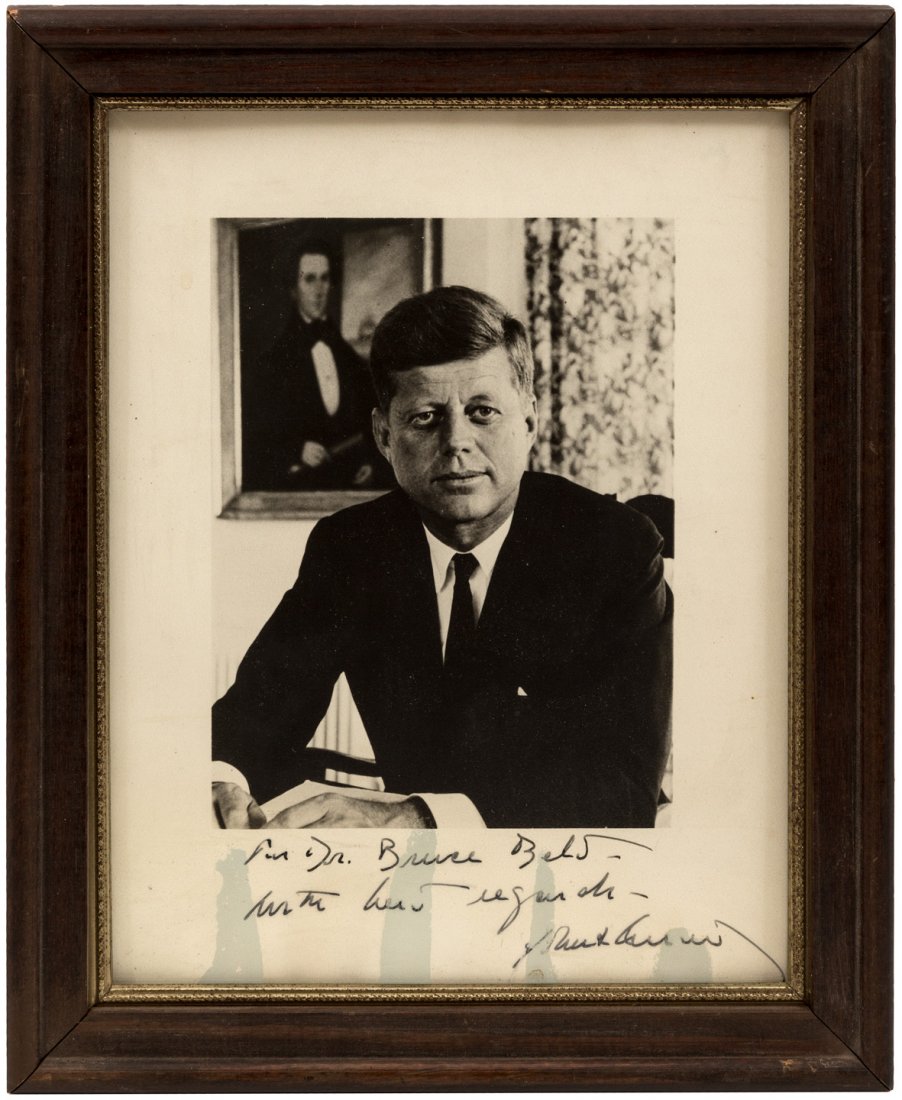 Signed photograph of Candidate John F. Kennedy: Heading: Author: Kennedy, John F. Title: Signed photograph of John F. Kennedy Place Published: Publisher: Date Published: c.1960 Description: Black & white photograph,