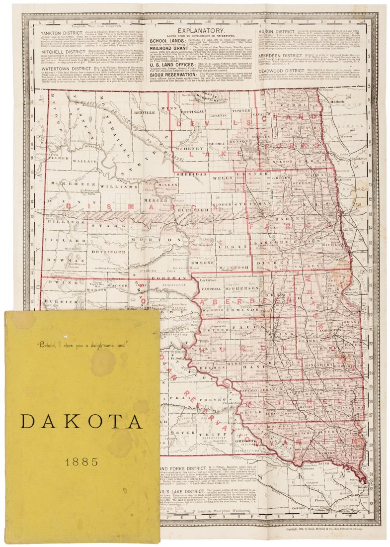 Dakota 1885 describing counties & towns rare: Heading: Author: Holt, O.H., compiler Title: Dakota: "Behold I show you a delightsome land" Place Published: Chicago Publisher:Rand, McNally Date Published: 1885 Description: