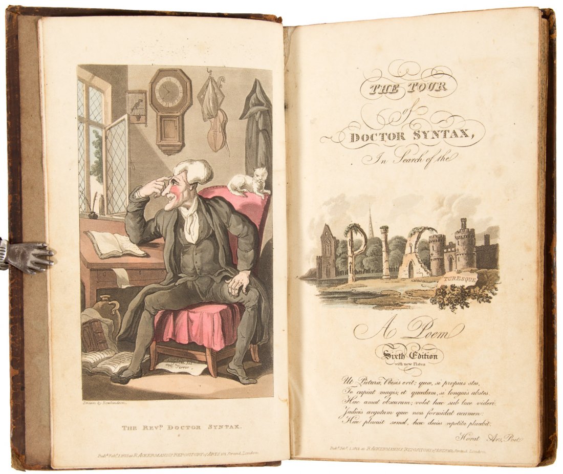 Syntax's Tour in Search of the Picturesque: Heading: (Rowlandson, Thomas) Author: [Combe, William] Title: The Tour of Doctor Syntax, in Search of the Picturesque Place Published: London Publisher:R. Ackermann Date Published: 1812