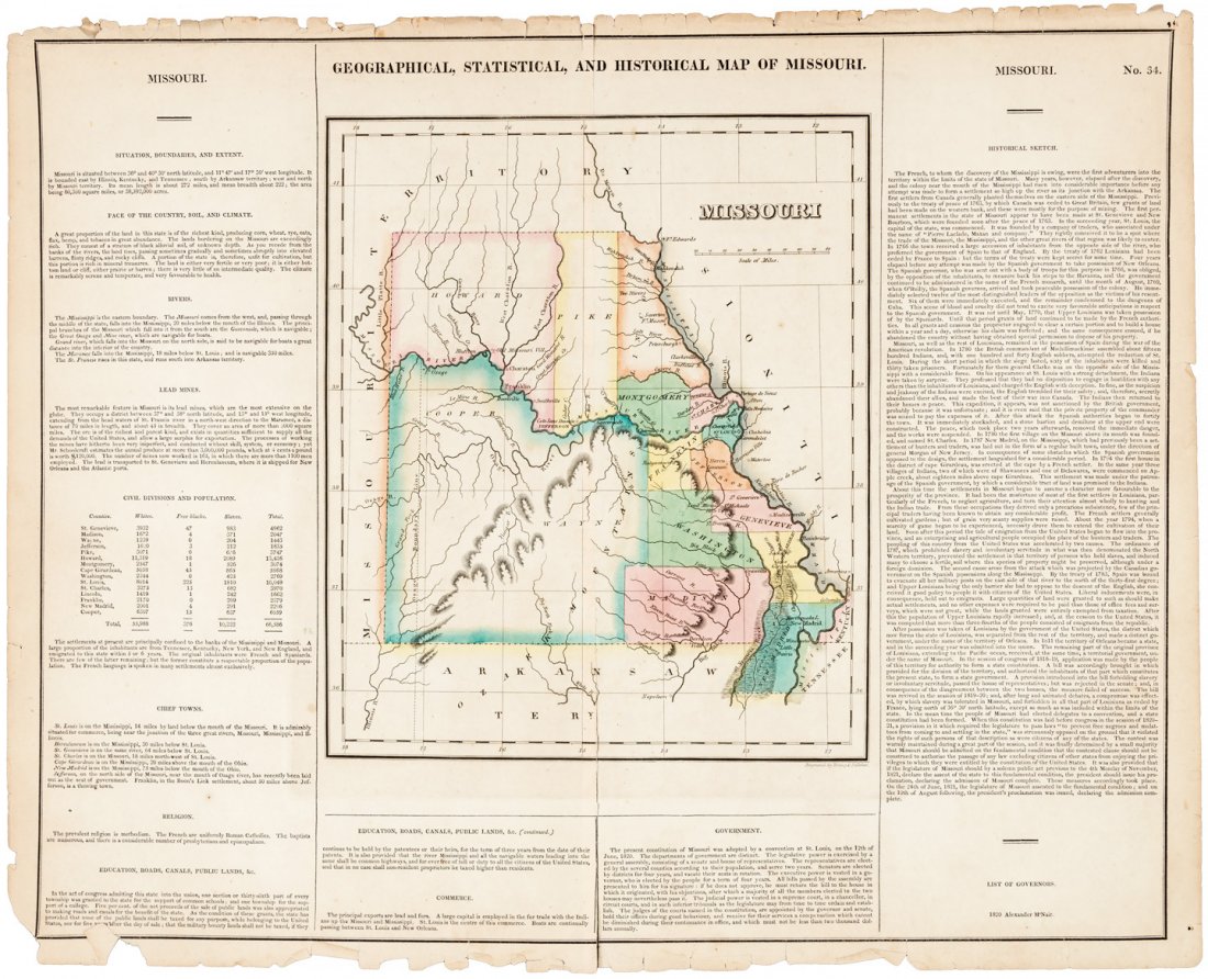 First map of Missouri as a state 1822: Heading: (Missouri) Author: Carey & Lea Title: Geographical, Statistical, and Historical Map of Missouri Place Published: Philadelphia Publisher: Date Published: 1822 Description: </