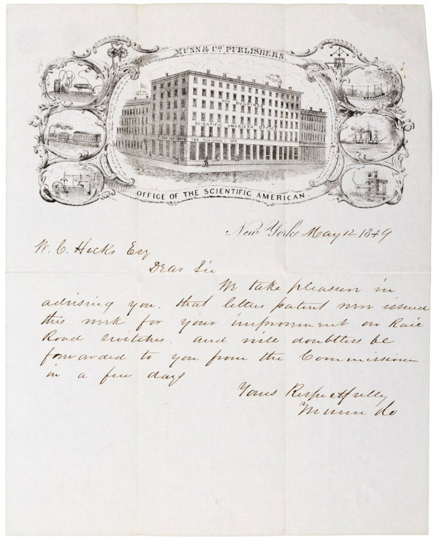 ALs 1849 Lincoln era inventor with Colt, Smith, Wesson: Heading: (Firearms inventor- 1849 Lincoln contemporary with Colt and Winchester ties) Author: Scientific American Title: Autograph Letter Signed - 1849 Lincoln era inventor with Colt, Smith, Wesson an