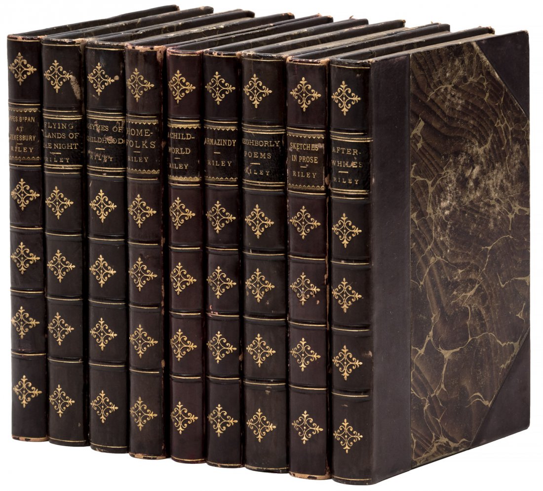 9 works by James Whitcomb Riley each inscribed by him: Heading: Author: Riley, James Whitcomb Title: Nine volumes by Riley, each inscribed by the author Place Published: Indianapolis Publisher:Bowen-Merrill Date Published: Various dates De