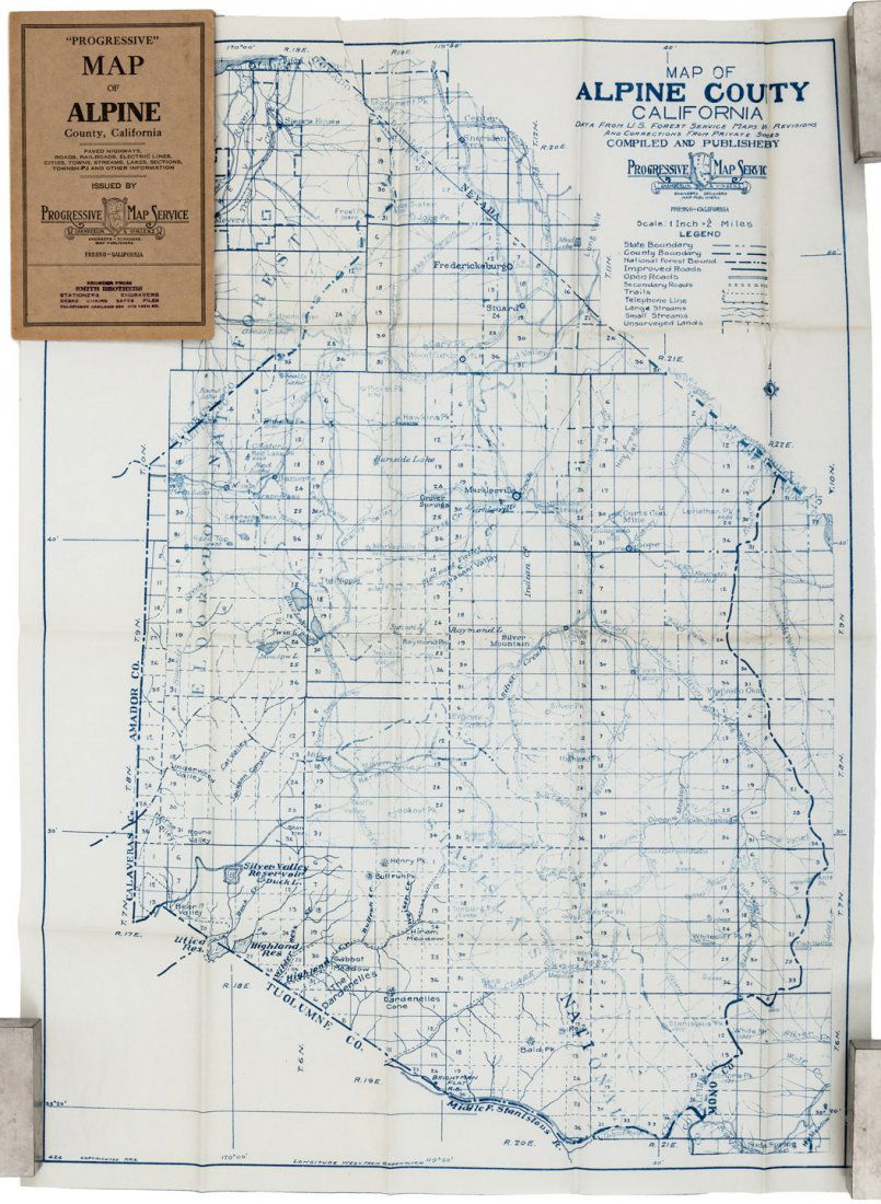 Rare folding map of Alpine County, CA