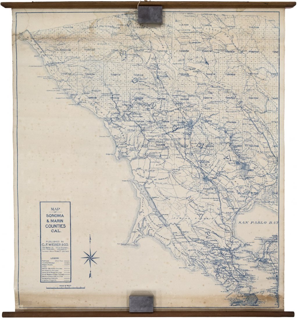 Rare wall map of Marin & Sonoma Counties, Cal.: Heading: (California - Marin & Sonoma) Author: Punnett Brothers Title: Map of Sonoma & Marin Counties, Cal Place Published: San Fracisco & Los Angeles Publisher:C.F. Weber & Co. Date Published: <