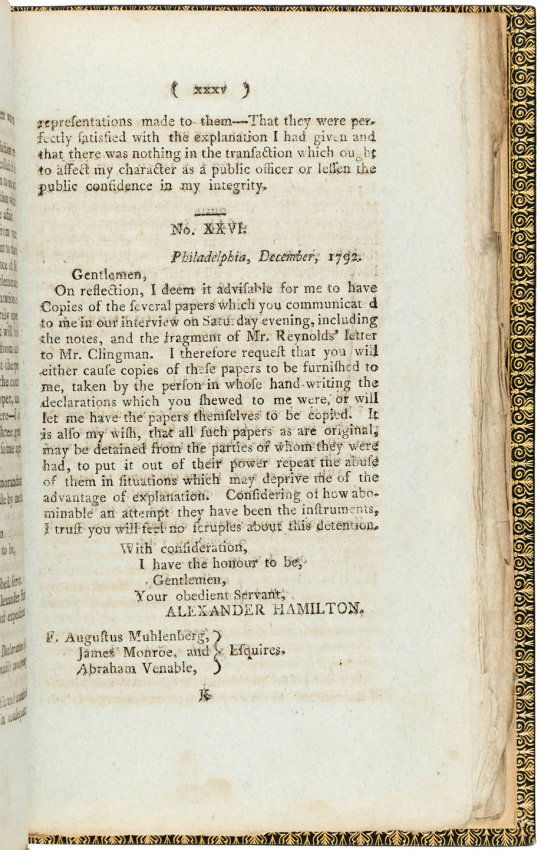 The Reynolds Pamphlet by Alexander Hamilton 1797 Lot 205