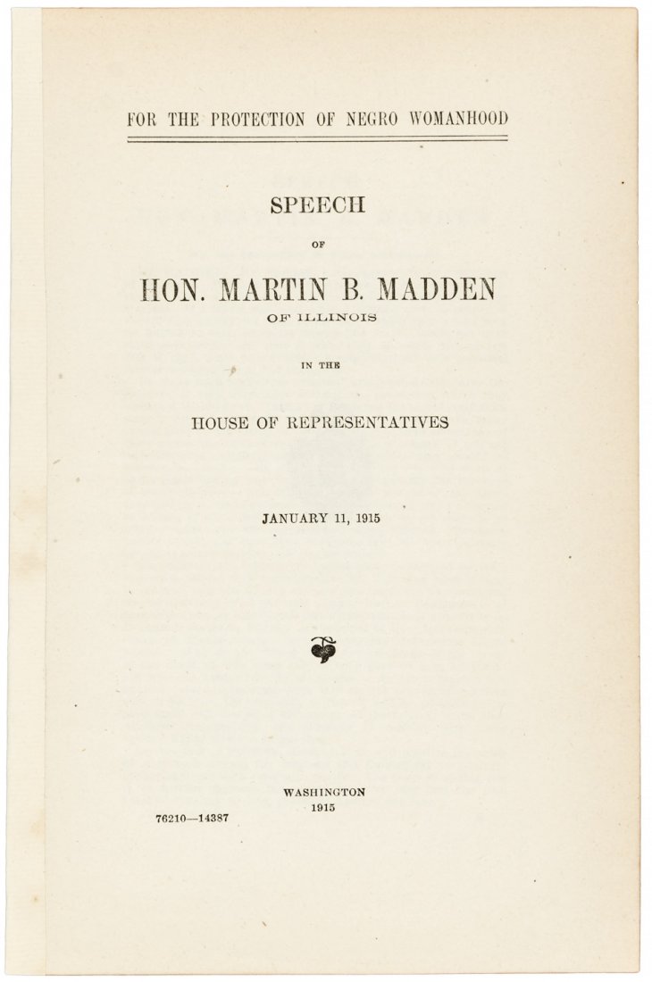 african-american, inter-racial marriage, Jack Johnson: Heading: (1915 ‘For Protection of Negro Womanhood’) Author: Madden, Martin B. Title: 1915 congressional speech defending inter-racial marriage in the Jack Johnson era Place Published: Publisher: