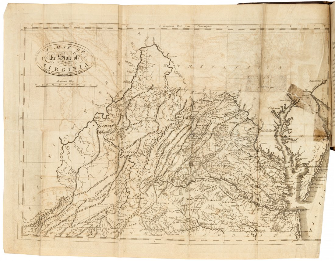 Jefferson's Notes on the State of Virginia: Heading: Author: Jefferson, Thomas Title: Notes on the State of Virginia Place Published: Philadelphia Publisher:John Thompson for R.T. Rawle Date Published: 1801 Description: <