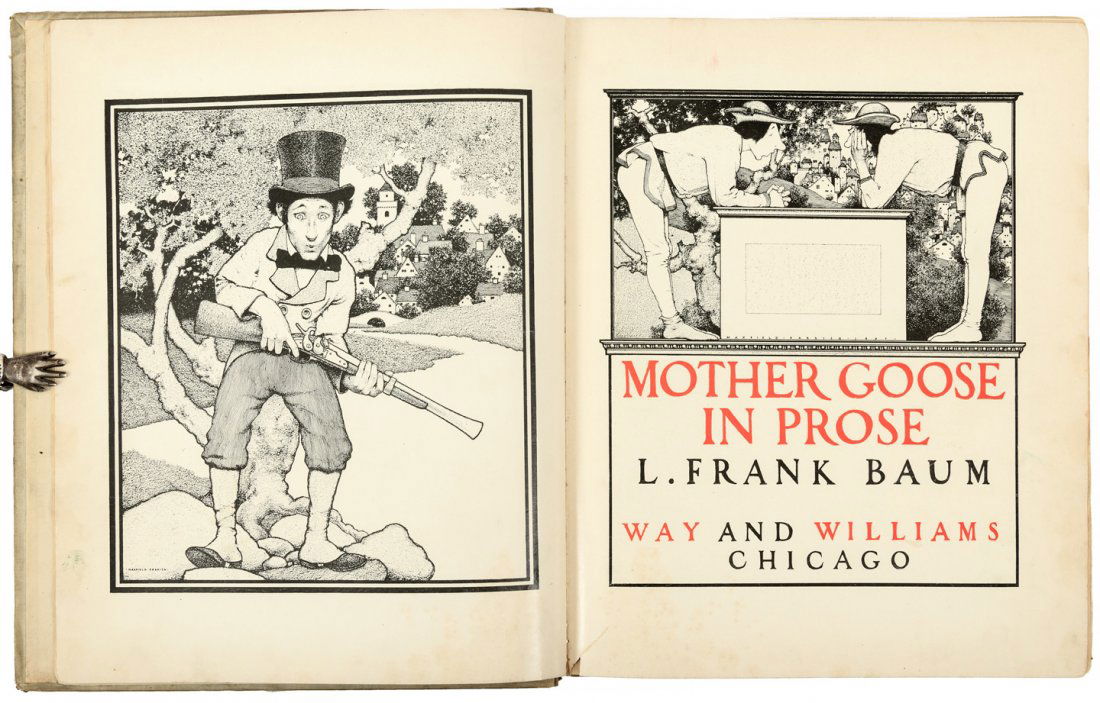 Mother Goose in Prose illustrated by Maxfield Parrish: Heading: Author: Baum, L. Frank Title: Mother Goose in Prose Place Published: Chicago Publisher:Way & Williams Date Published: [1897] Description: 265 pp. Title-page in red