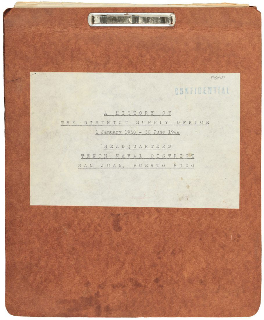 Report - naval supply depot: San Juan, Puerto Rico: Heading: (World War II) Author: Title: A History of the District Supply Office, 1 January 1940-- 30 June 1944. Headquarters, Tenth Naval District, San Juan, Puerto Rico Place Published: San Juan, Pue