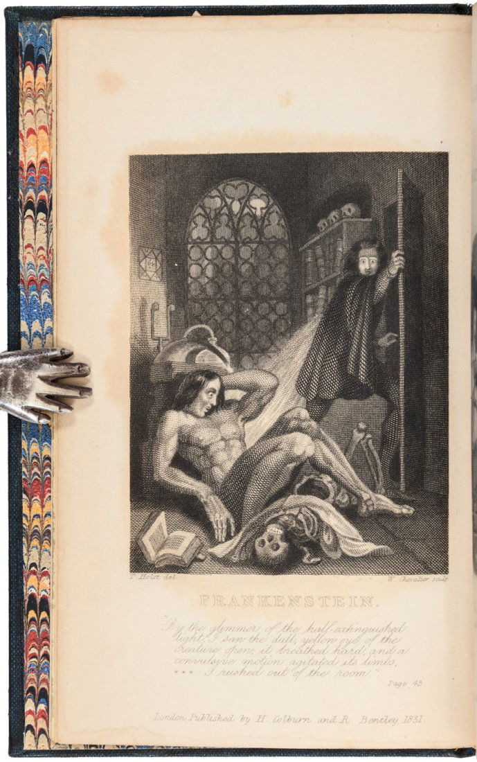 First illustrated edition of Frankenstein 1831: Heading: Author: [Shelley, Mary Wollstonecraft] Title: Frankenstein: Or, The Modern Prometheus [bound with] Edgar Huntly; or, The Sleep Walker by Charles Brockden Brown Place Published: London P