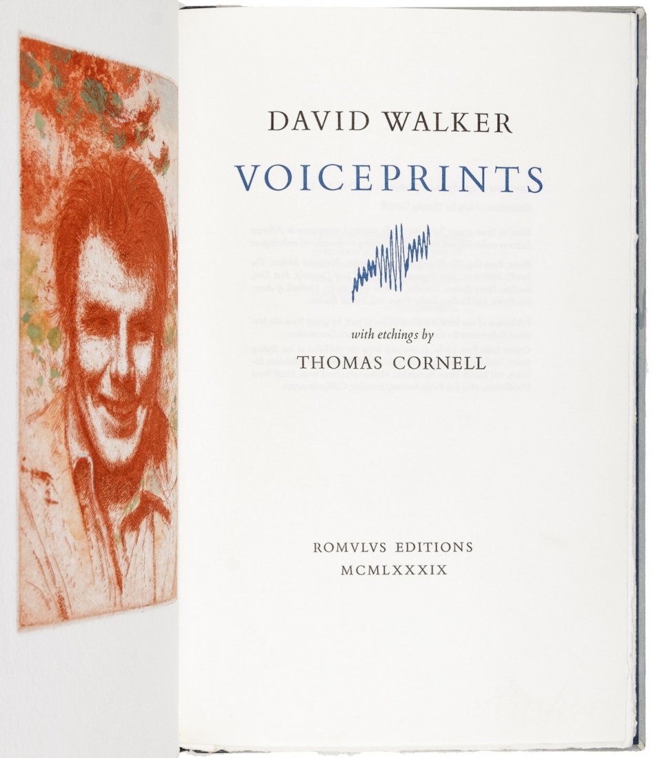 Fine press Voiceprints with etchings: Heading: Author: Walker, David Title: Voiceprints Place Published: [Portland, ME] Publisher:Romulus Editions Date Published: 1989 Description: [6], 38, [1]