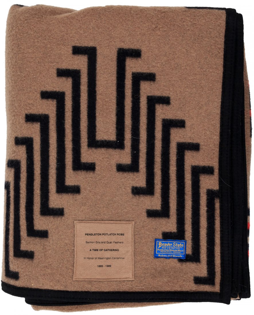 Beaver State, Pendleton. Large blanket.: Heading: (Pendleton) Author: Title: Beaver State, "Pendleton Otlach Robe", in brown, black and red Place Published: Portland, OR Publisher:Pendleton Date Published: No date Description