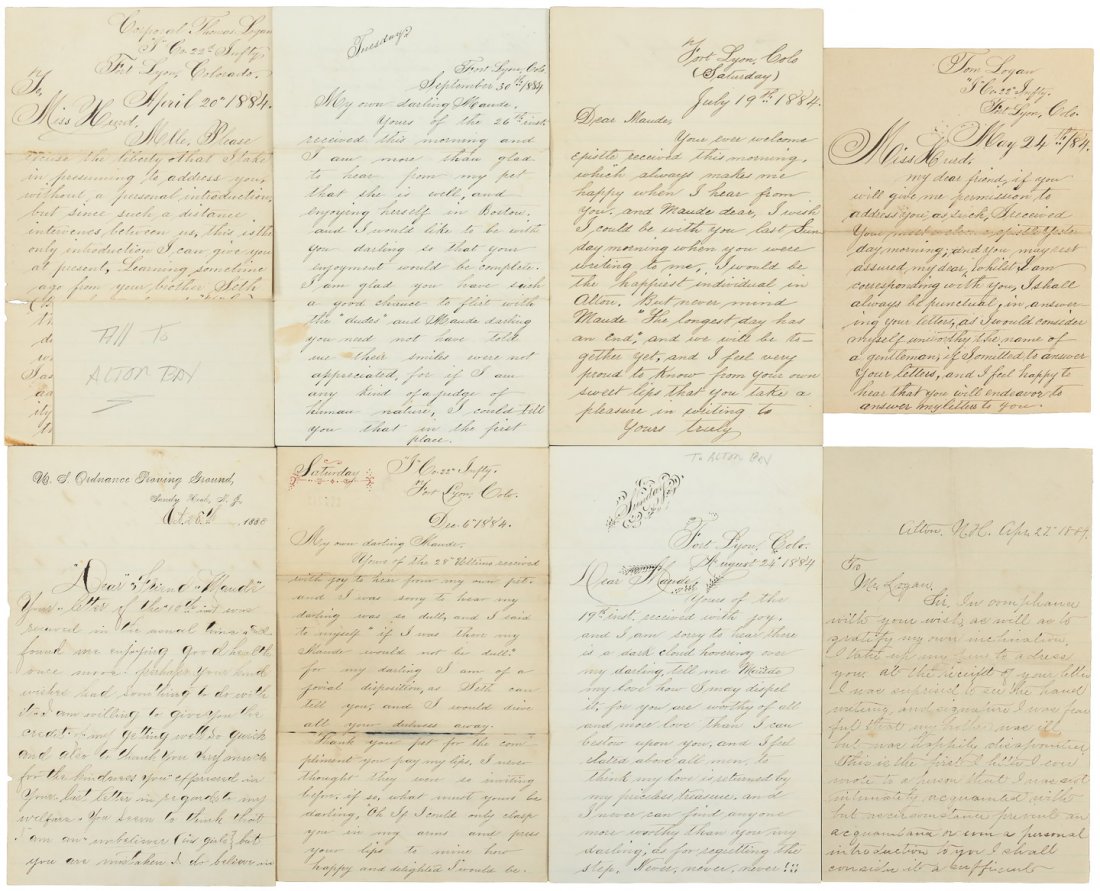 Letters from Colorado soldier 1884: Heading: (Colorado) Author: Logan, Thomas Title: Six of letters from a soldier in Colorado to the sister of a fellow soldier, whom he is trying to woo Place Published: Fort Lyon, CO Publisher: Da