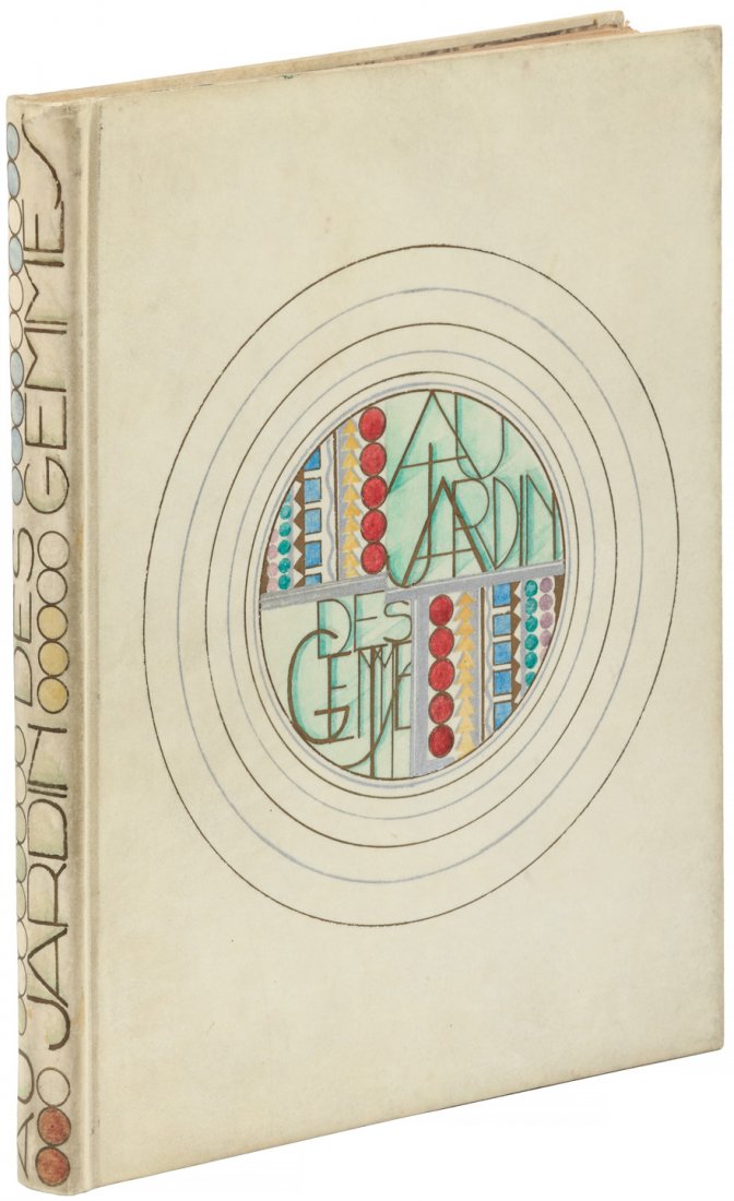 Color plates by Léon Carré in Art Deco custom binding: Heading: (Carré, Léon) Author: Rosenthal, Leonard Title: Au Jardin des Gemmes Place Published: Paris Publisher:L'Edition d'Art Date Published: [1924] Description: 121 pp. Tw