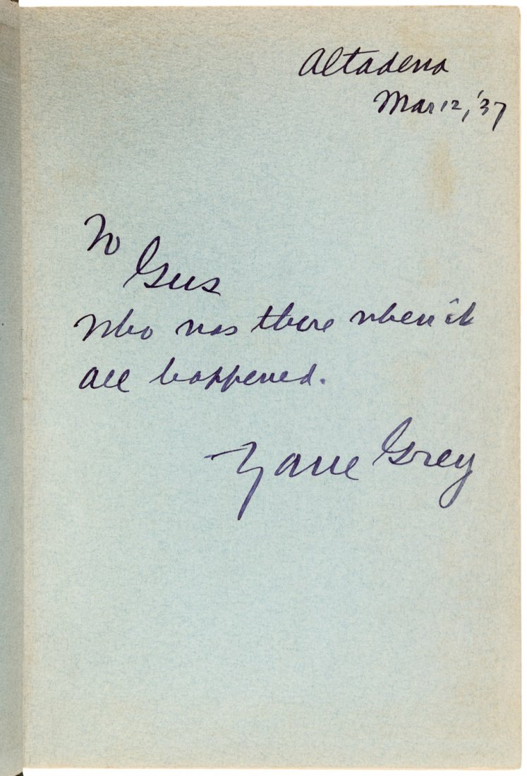 Zane Grey An American Angler in Australia Presentation: Heading: Author: Grey, Zane Title: An American Angler in Australia - Presentation copy to friend and cameraman Gus Bagnard Place Published: New York Publisher:Harper & Brothers Date Published: <
